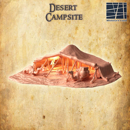 Desert Campsite - Tabletop Terrain - 28 MM, Tabletop 3D Printed Terrain by MiniatureLand, Perfect for Wargaming and RPGs