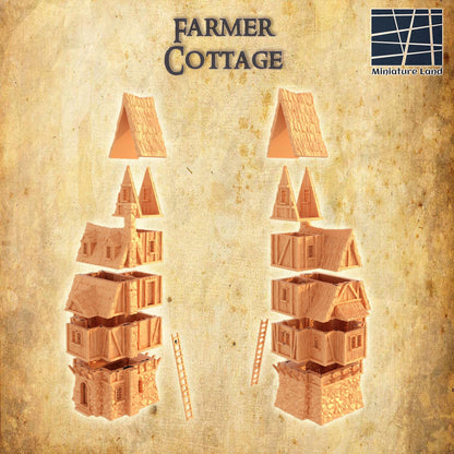 Farmer Cottage - Tabletop Terrain - 28 MM, Tabletop 3D Printed Terrain by MiniatureLand, Perfect for Wargaming and RPGs