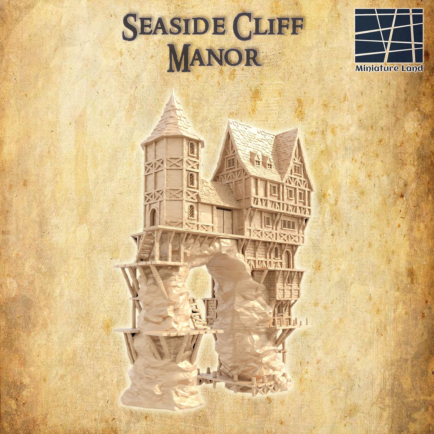 Seaside Cliff Manor - Tabletop Terrain - 28 MM, Tabletop 3D Printed Terrain by MiniatureLand, Perfect for Wargaming and RPGs