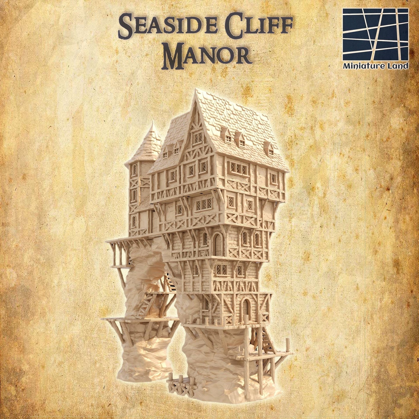Seaside Cliff Manor - Tabletop Terrain - 28 MM, Tabletop 3D Printed Terrain by MiniatureLand, Perfect for Wargaming and RPGs