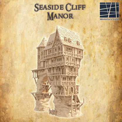 Seaside Cliff Manor - Tabletop Terrain - 28 MM, Tabletop 3D Printed Terrain by MiniatureLand, Perfect for Wargaming and RPGs