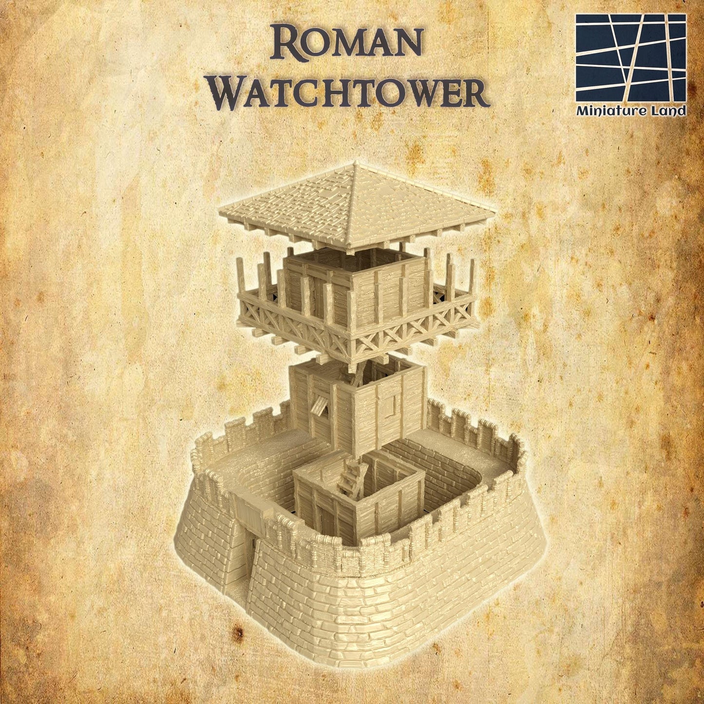 Roman Watchtower - Tabletop Terrain - 28 MM, Tabletop 3D Printed Terrain by MiniatureLand, Perfect for Wargaming and RPGs