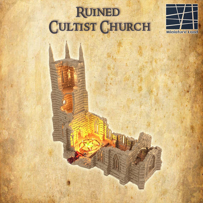 Ruined Cultist Church - Tabletop Terrain - 28 MM, Tabletop 3D Printed Terrain by MiniatureLand, Perfect for Wargaming and RPGs