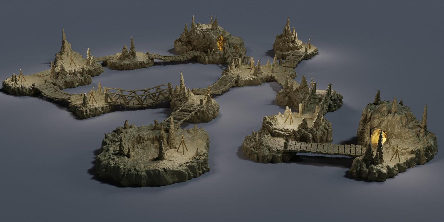 Raised Caverns - Tabletop Terrain - 28 MM, Tabletop 3D Printed Terrain by MiniatureLand, Perfect for Wargaming and RPGs