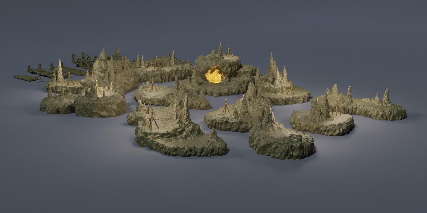 Raised Caverns - Tabletop Terrain - 28 MM, Tabletop 3D Printed Terrain by MiniatureLand, Perfect for Wargaming and RPGs