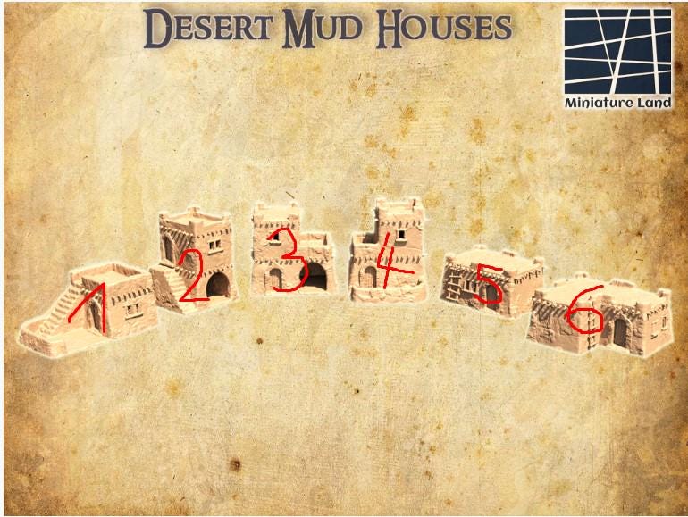 Desert Mud Houses - Tabletop Terrain - 28 MM, Tabletop 3D Printed Terrain by MiniatureLand, Perfect for Wargaming and RPGs