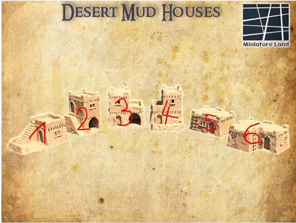 Desert Mud Houses - Tabletop Terrain - 28 MM, Tabletop 3D Printed Terrain by MiniatureLand, Perfect for Wargaming and RPGs