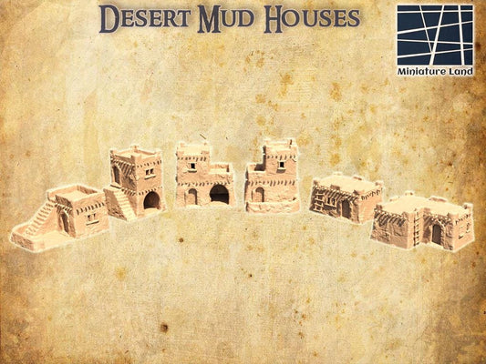 Desert Mud Houses - Tabletop Terrain - 28 MM, Tabletop 3D Printed Terrain by MiniatureLand, Perfect for Wargaming and RPGs