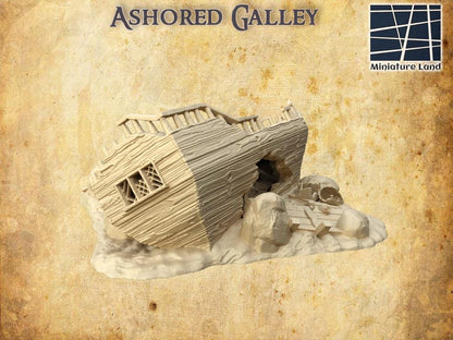 Ashored Galley - Tabletop Terrain - 28 MM, Tabletop 3D Printed Terrain by MiniatureLand, Perfect for Wargaming and RPGs