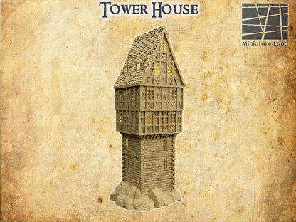 Tower House - Tabletop Terrain - 28 MM, Tabletop 3D Printed Terrain by MiniatureLand, Perfect for Wargaming and RPGs