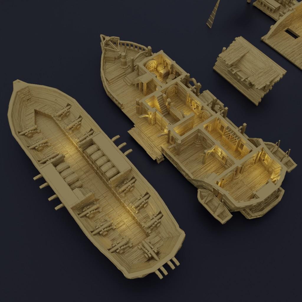 Floating Pirate Tavern- Tabletop Terrain - 28 MM Tabletop 3D Printed Terrain by MiniatureLand, Perfect for Wargaming and RPGs