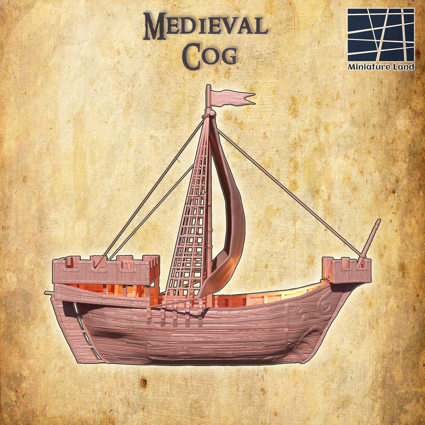 Medieval Cog - Tabletop Terrain - 28 MM, Tabletop 3D Printed Terrain by MiniatureLand, Perfect for Wargaming and RPGs