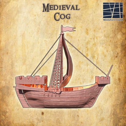 Medieval Cog - Tabletop Terrain - 28 MM, Tabletop 3D Printed Terrain by MiniatureLand, Perfect for Wargaming and RPGs