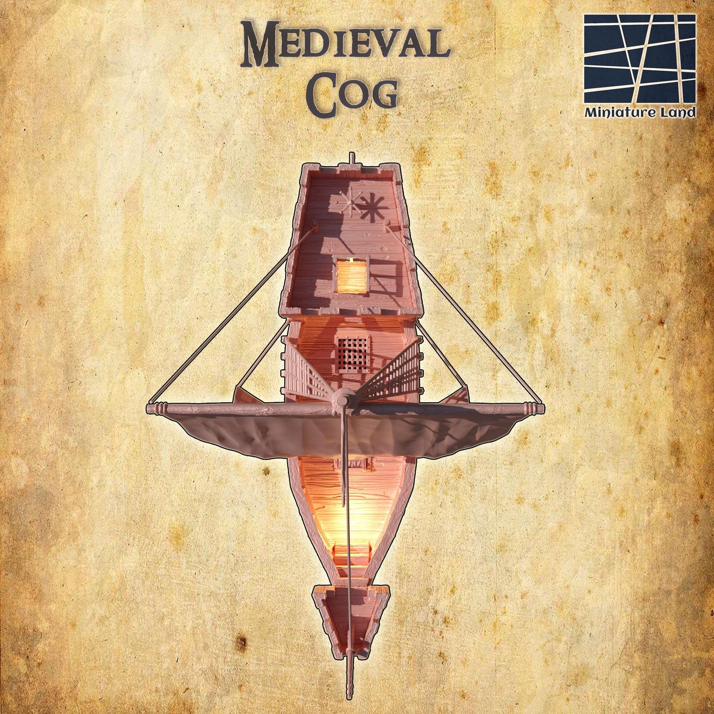 Medieval Cog - Tabletop Terrain - 28 MM, Tabletop 3D Printed Terrain by MiniatureLand, Perfect for Wargaming and RPGs