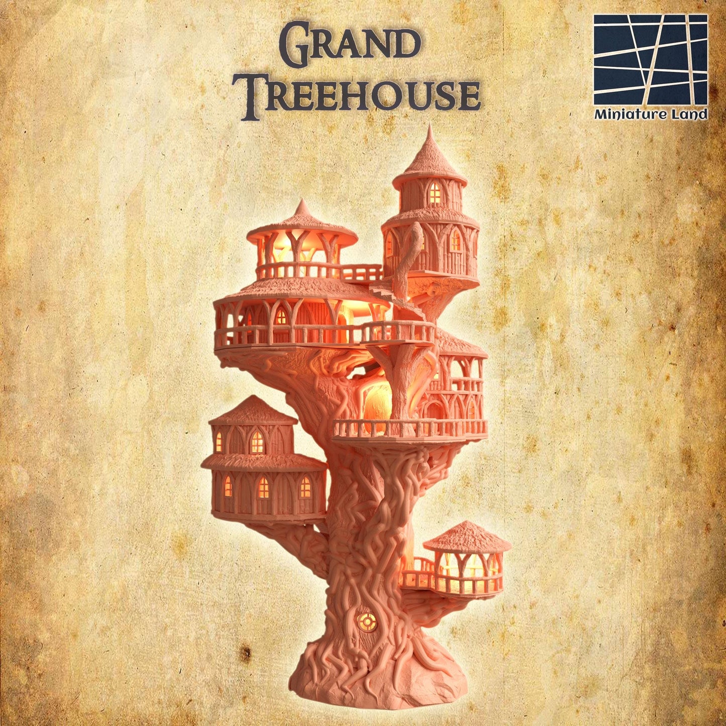Grand Treehouse - Tabletop Terrain - 28 MM, Tabletop 3D Printed Terrain by MiniatureLand, Perfect for Wargaming and RPGs
