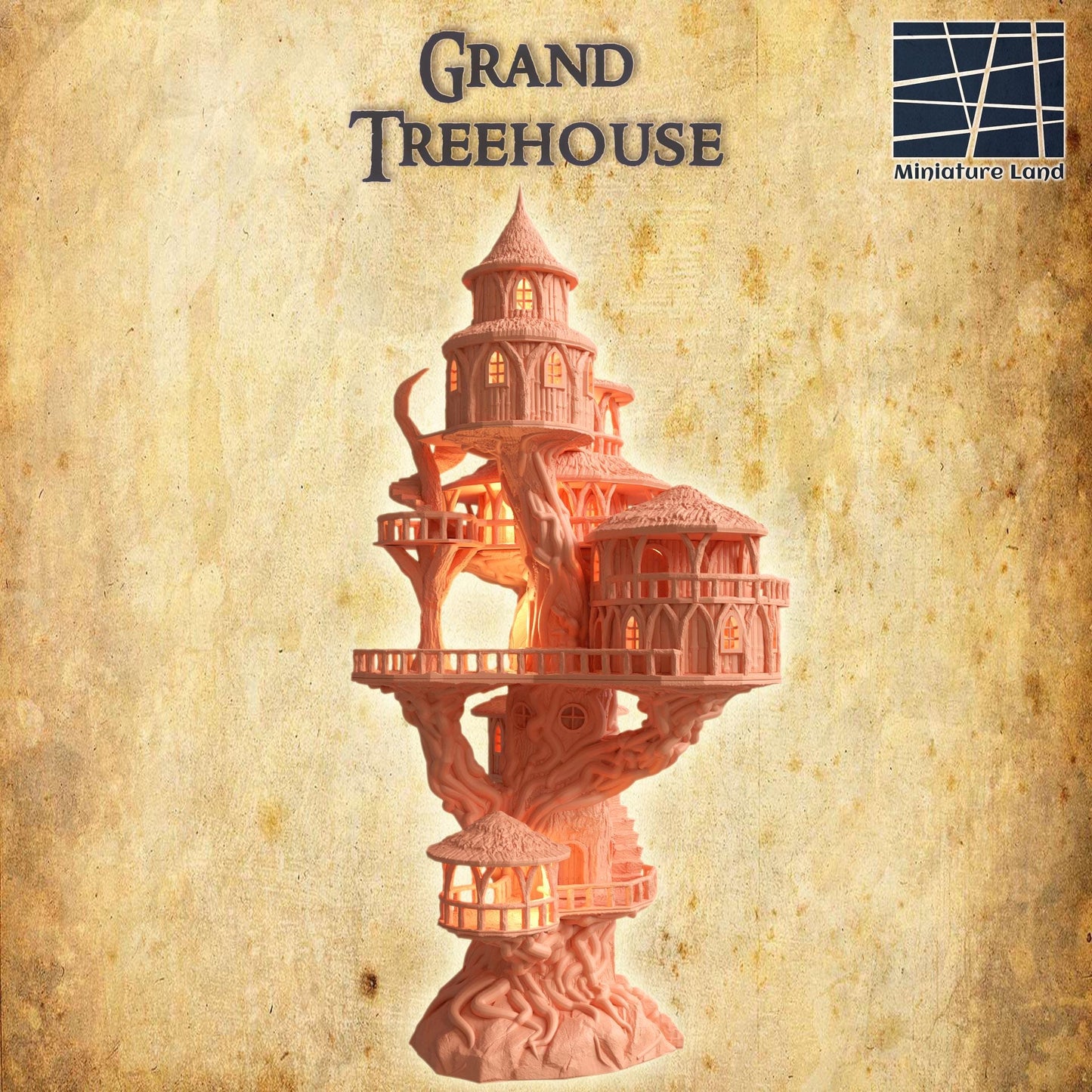 Grand Treehouse - Tabletop Terrain - 28 MM, Tabletop 3D Printed Terrain by MiniatureLand, Perfect for Wargaming and RPGs