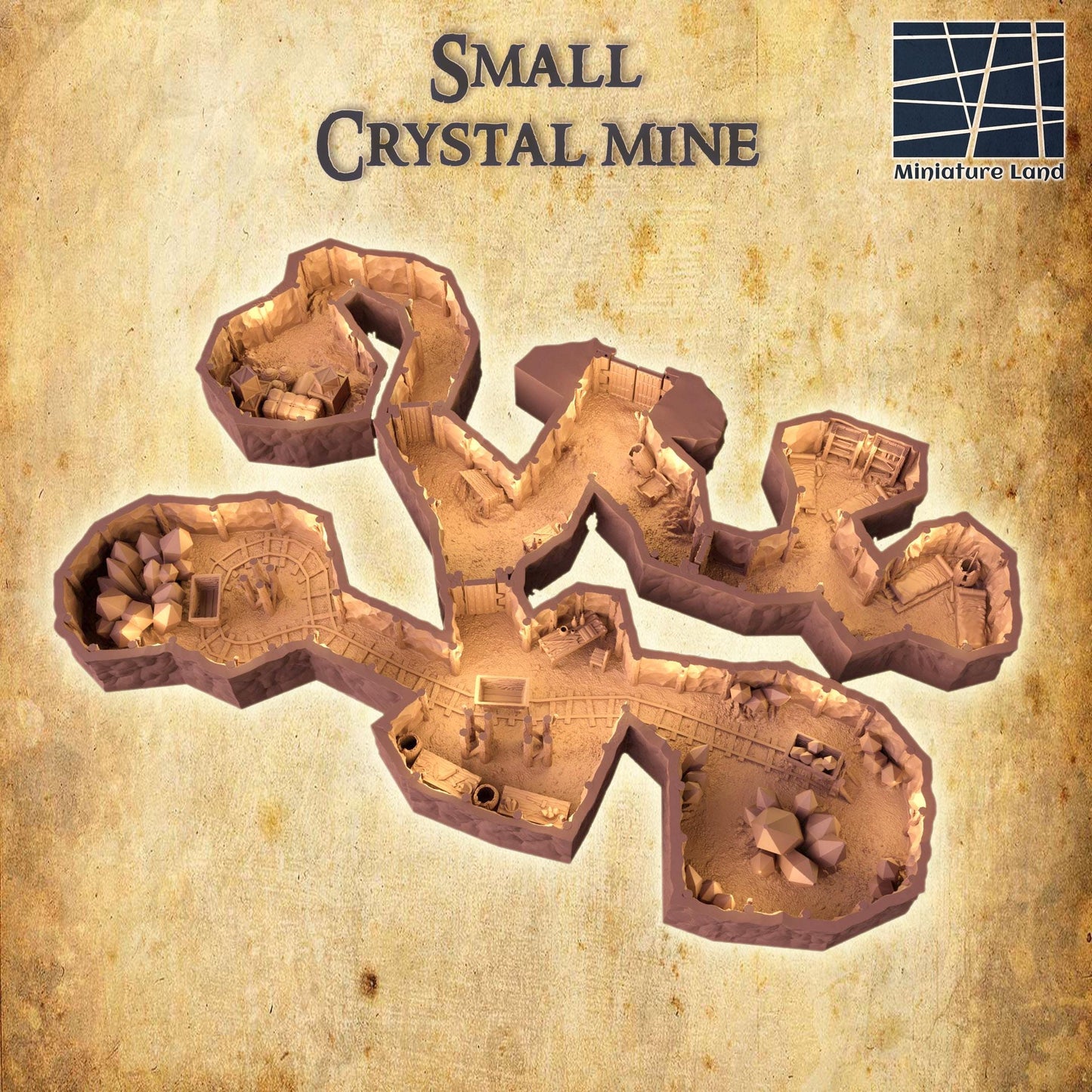 Small Crystal Mine - Tabletop Terrain - 28 MM, Tabletop 3D Printed Terrain by MiniatureLand, Perfect for Wargaming and RPGs