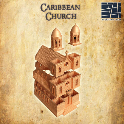 Caribbean Church - Tabletop Terrain - 28 MM, Tabletop 3D Printed Terrain by MiniatureLand, Perfect for Wargaming and RPGs