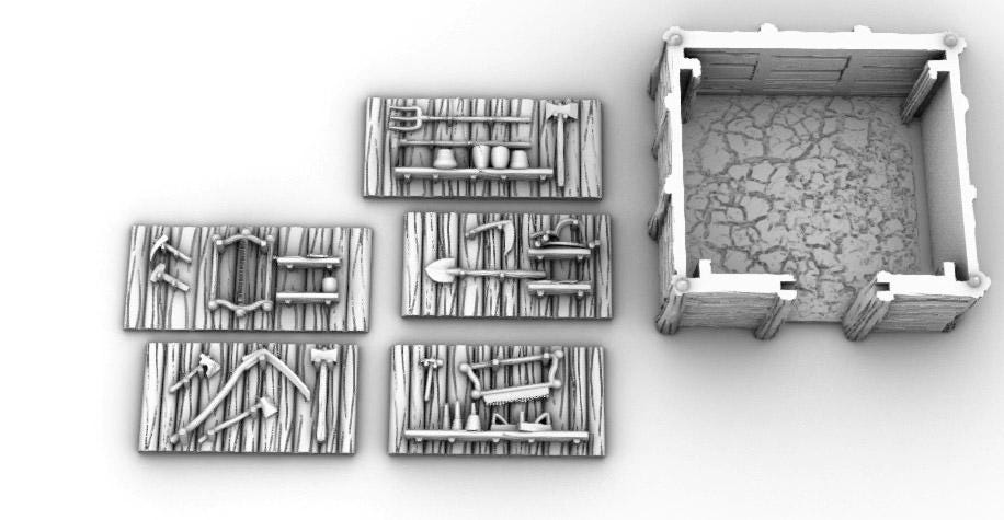 Tool Shed with Slide in Walls by GameScape3D - 3D Printed Tabletop Terrain, Perfect for Wargames, Board Games, RPGs