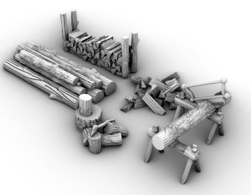 Wood Chopping Work Site by GameScape3D - 3D Printed Tabletop Terrain, Perfect for Wargames, Board Games, RPGs