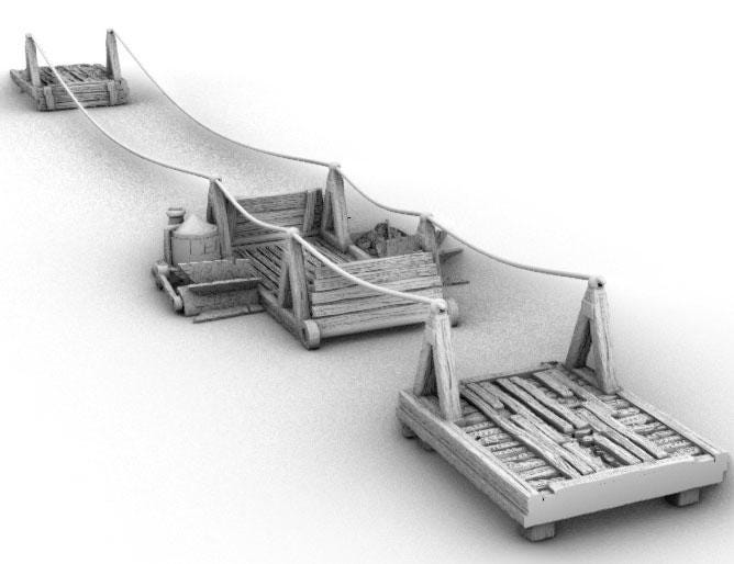 Darkage River Steam Ferry by GameScape3D - 3D Printed Tabletop Terrain, Perfect for Wargames, Board Games, RPGs
