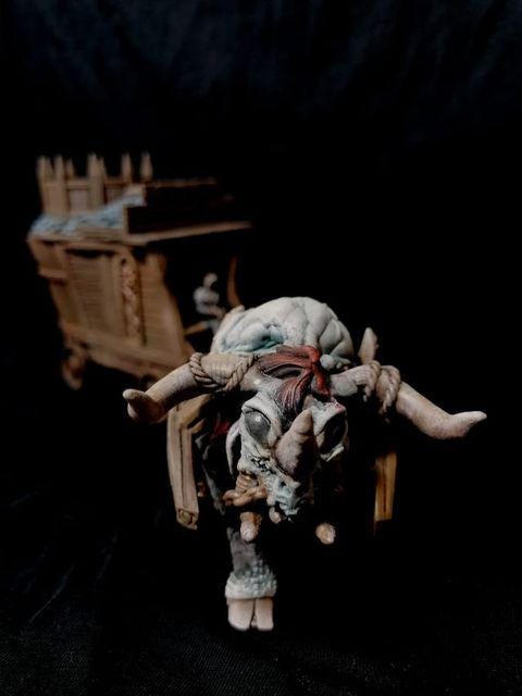 Merchant Wagon and Dire OX by GameScape3D - 3D Printed Tabletop Terrain, Perfect for Wargames, RPGs