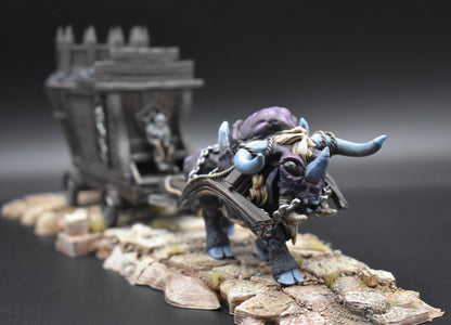 Merchant Wagon and Dire OX by GameScape3D - 3D Printed Tabletop Terrain, Perfect for Wargames, RPGs