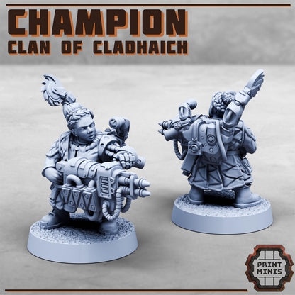 Female Champion - Clan of Cladhaich -  Sci-Fi Grimdark Space Dwarf Mercenaries by Print Minis