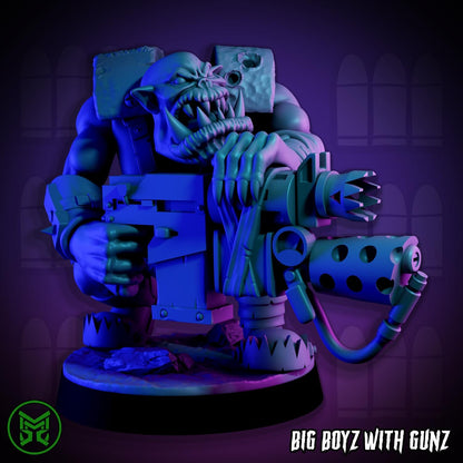 Big Boyz with Gunz, Space-Faring Orkish Menace Sculpted by Mekka Miniatures, Grimdark Compatible, Sci-Fi Wargame Scale