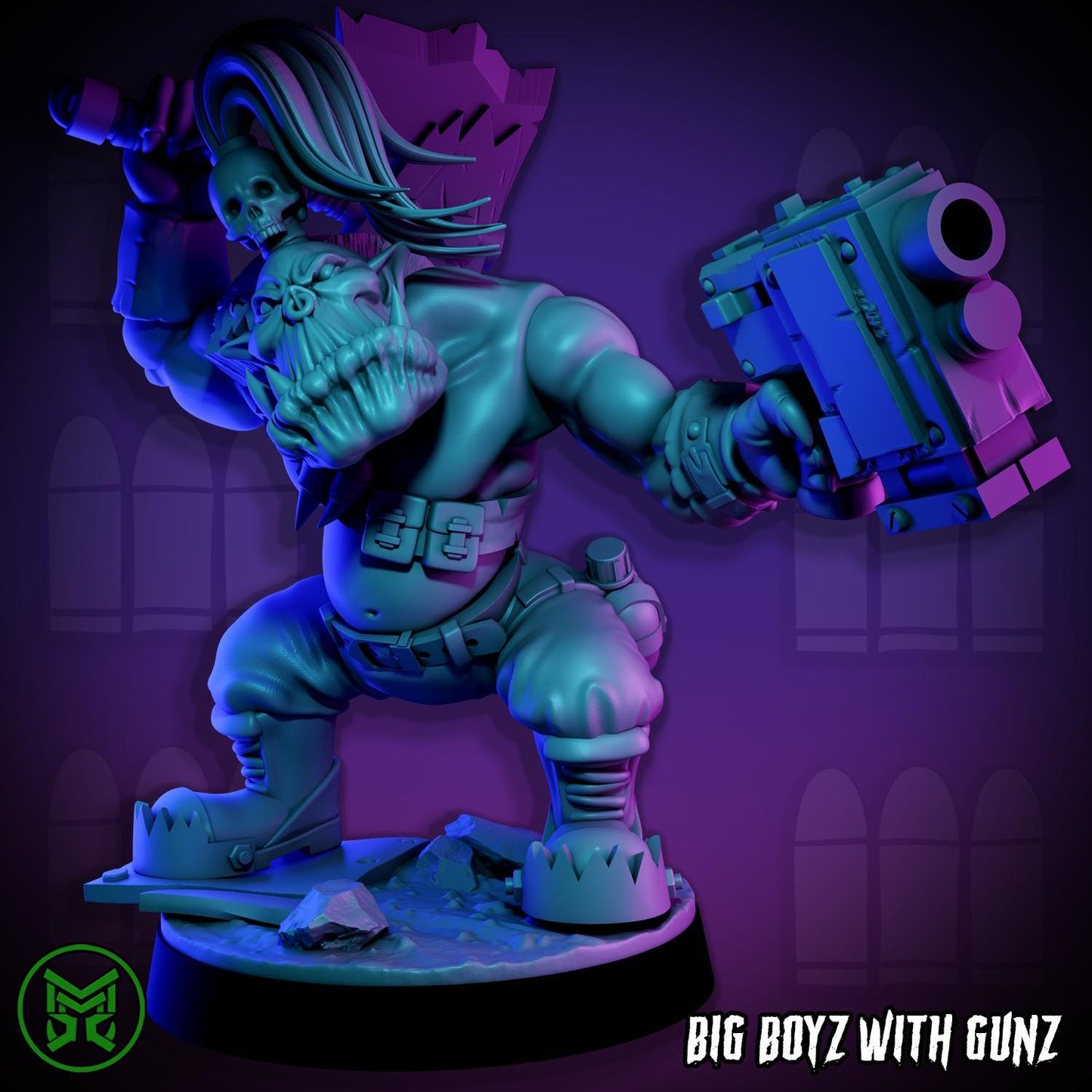 Big Boyz with Gunz, Space-Faring Orkish Menace Sculpted by Mekka Miniatures, Grimdark Compatible, Sci-Fi Wargame Scale