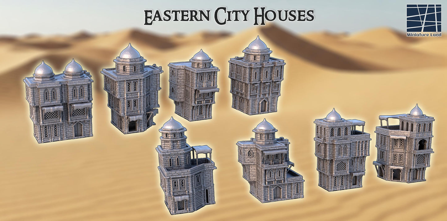 Eastern City Houses - Tabletop Terrain - 28 MM, Tabletop 3D Printed Terrain by MiniatureLand, Perfect for Wargaming and RPGs