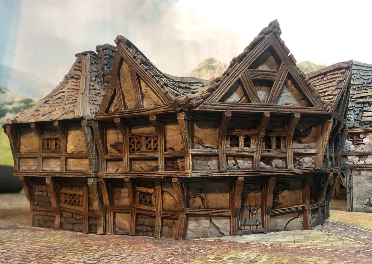 Modular Timber Frame Row Houses by GameScape3D - 3D Printed Tabletop Terrain, Perfect for Wargames, Board Games, Role Playing Games