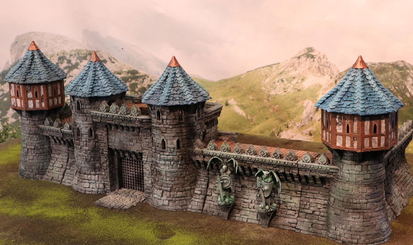 ARX RENOVATUR: 28mm Citadel Gate, Walls, & Corner Towers by GameScape3D - 3D Printed Tabletop Terrain, Perfect for Wargames