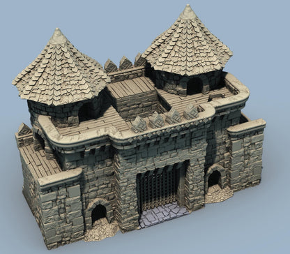 ARX RENOVATUR: 28mm Citadel Gate, Walls, & Corner Towers by GameScape3D - 3D Printed Tabletop Terrain, Perfect for Wargames