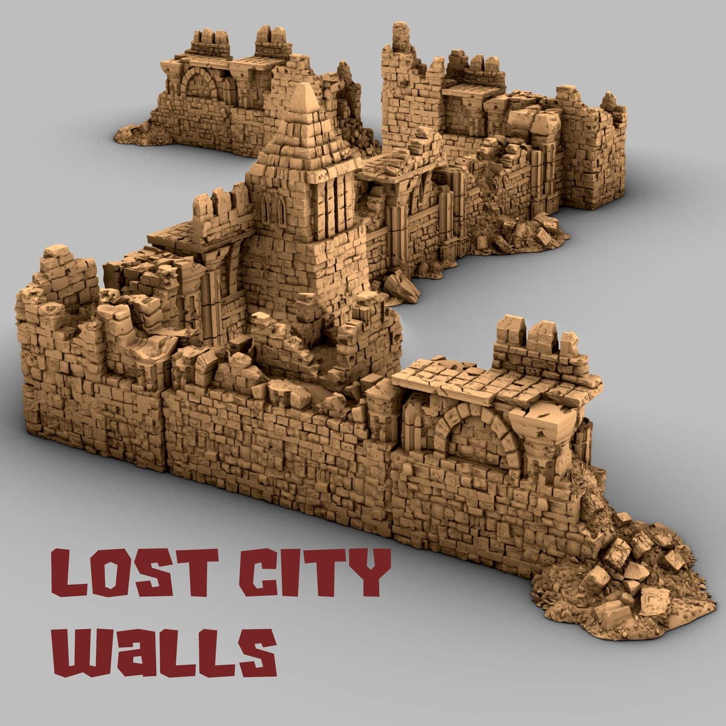 Lost City Outer Ruined Walls - 3D Printed Tabletop Terrain, Perfect for Wargames, Board Games, Role Playing Games