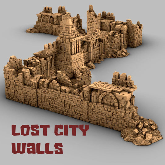 Lost City Outer Ruined Walls - 3D Printed Tabletop Terrain, Perfect for Wargames, Board Games, Role Playing Games