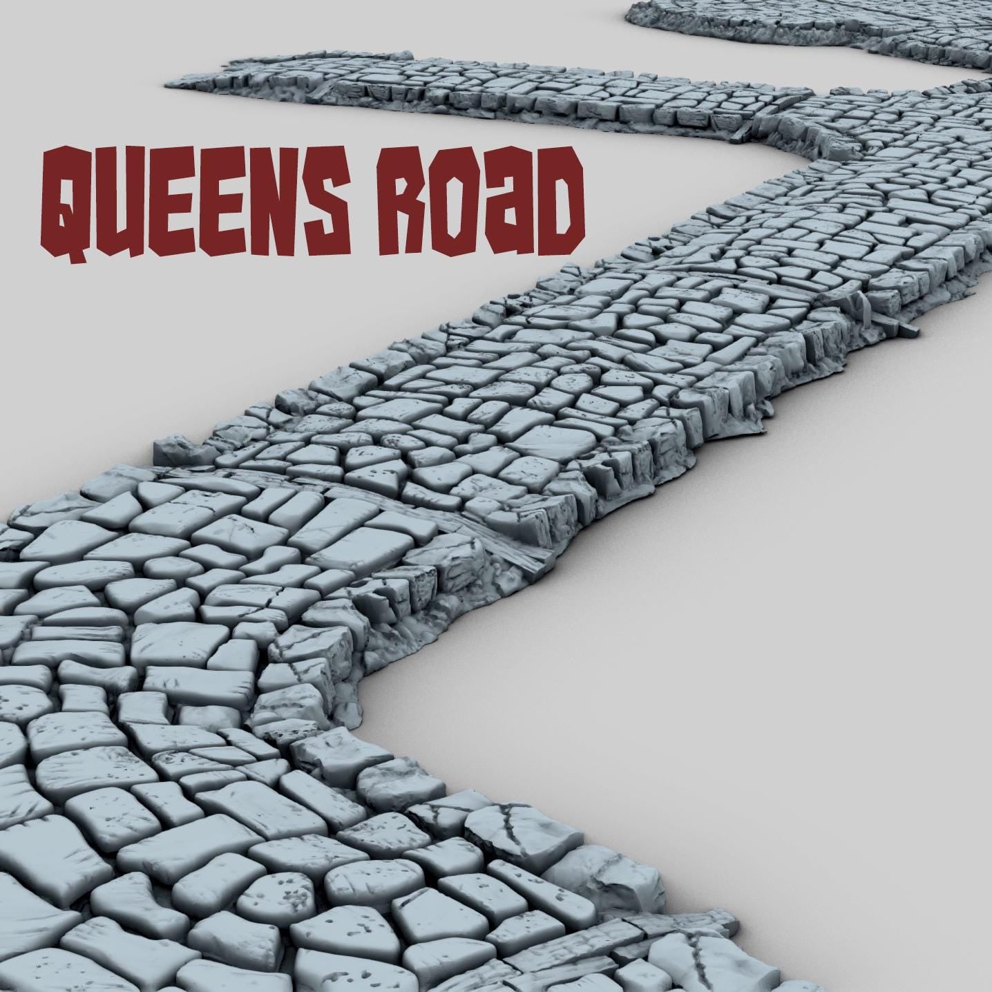 Queens Road - Paved Cobblestone Road - 3D Printed Tabletop Terrain, Perfect for Wargames, Board Games, Role Playing Games