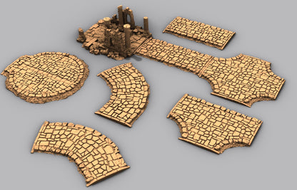 Queens Road - Paved Cobblestone Road - 3D Printed Tabletop Terrain, Perfect for Wargames, Board Games, Role Playing Games