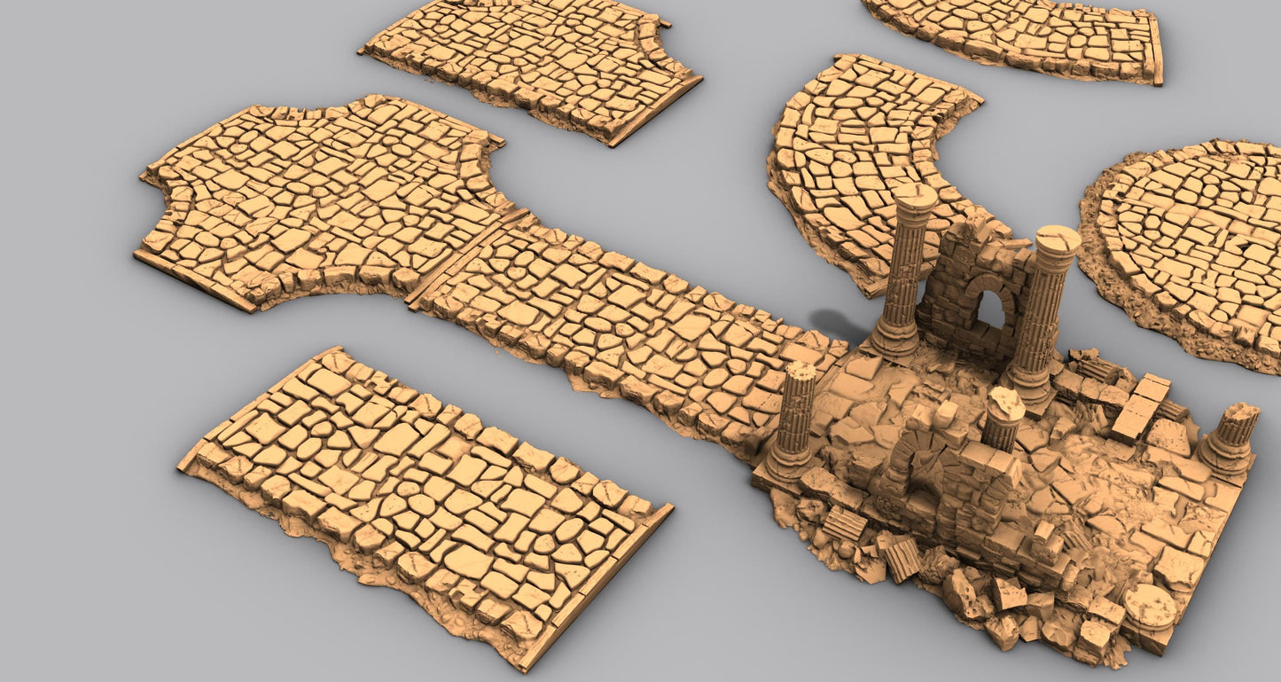 Queens Road - Paved Cobblestone Road - 3D Printed Tabletop Terrain, Perfect for Wargames, Board Games, Role Playing Games