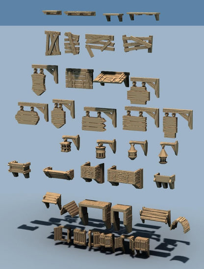 Timber Frame Row House Add-On Bits by GameScape3D - 3D Printed Tabletop Terrain, Perfect for Wargames, Board Games, RPGs