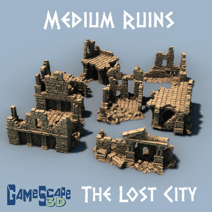 The Lost City: Medium and Small Ruins - 3D Printed Tabletop Terrain, Perfect for Wargames, Board Games, Role Playing Games