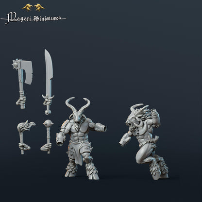 Goatman cultists, Fantasy Skirmish Miniatures by Magori Miniatures, perfect for Fantasy Wargames and RPGs