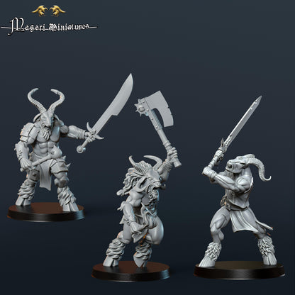 Goatman cultists, Fantasy Skirmish Miniatures by Magori Miniatures, perfect for Fantasy Wargames and RPGs