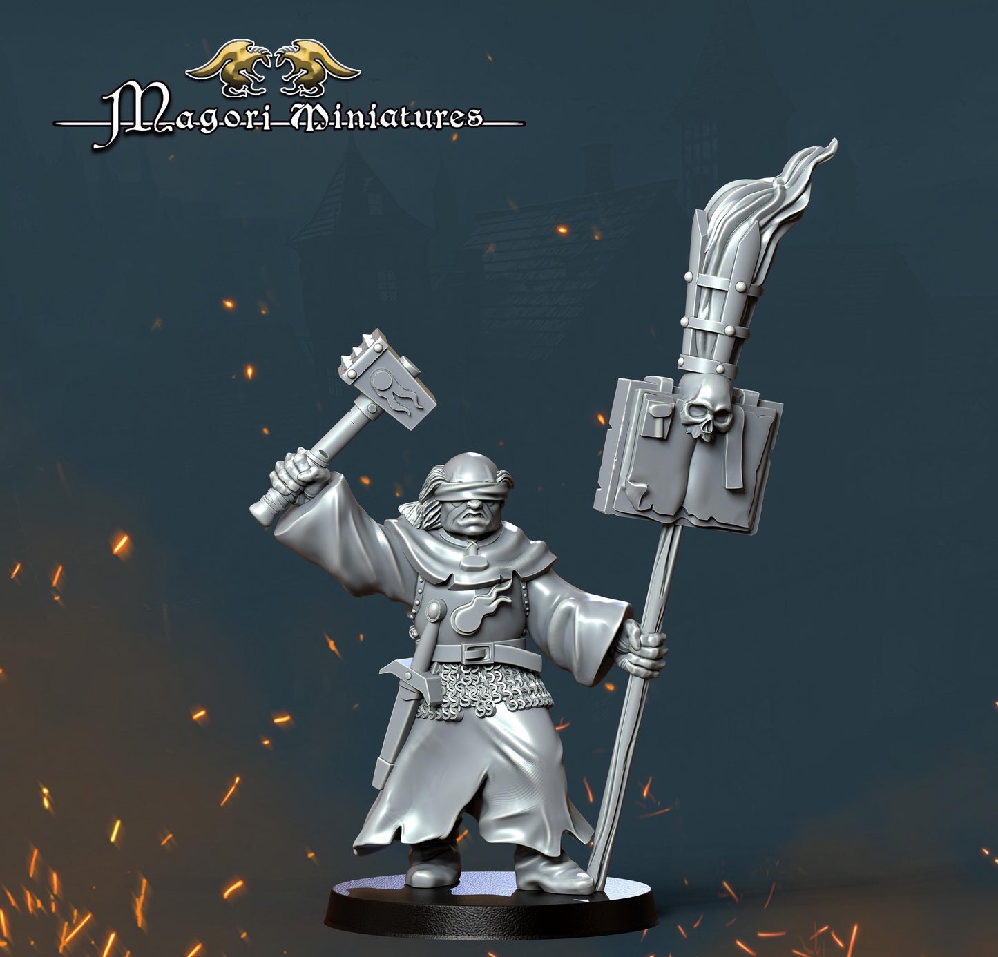 Witch Hunter Warrior Priest, Fantasy Skirmish Miniatures by Magori Miniatures, perfect for Fantasy Wargames and RPGs