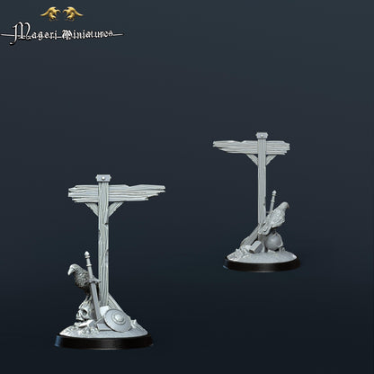 Grimdark Sign Post, Fantasy Skirmish Scatter Terrain by Magori Miniatures, perfect for Fantasy Wargames and RPGs