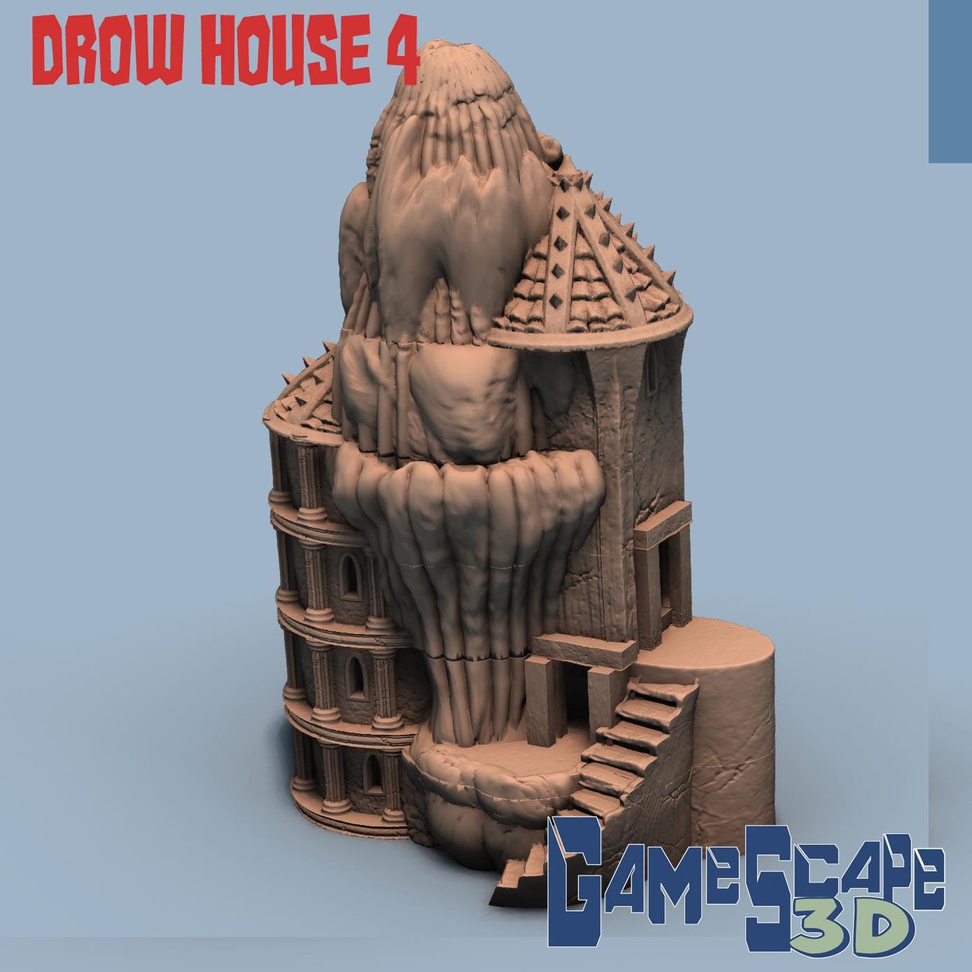 Drow Houses, Drow Town set by GameScape3D - 3D Printed Tabletop Terrain, Perfect for Wargames, Board Games, Role Playing Games
