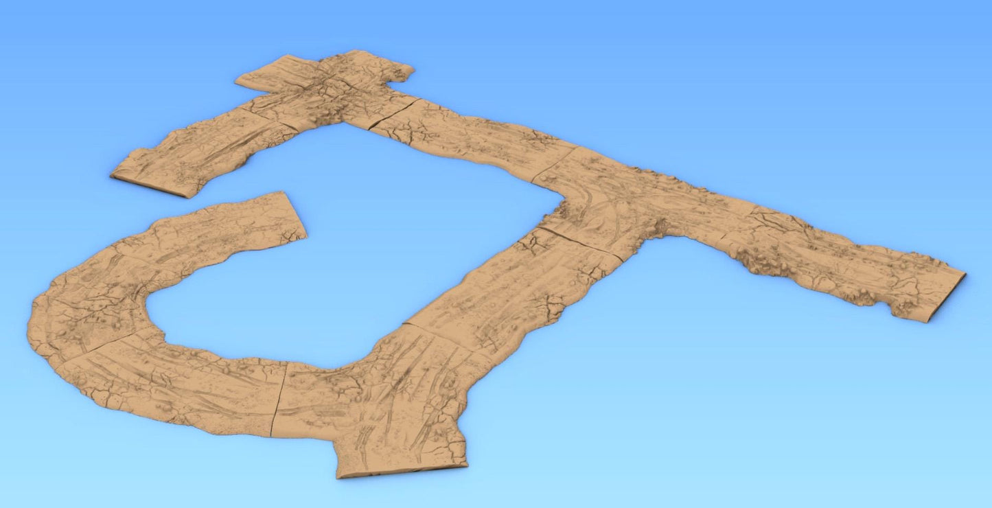 Low Profile Dirt Road - 3D Printed Tabletop Terrain, Perfect for Wargames, Board Games, Role Playing Games