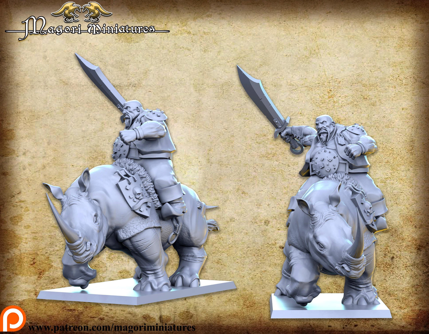 Ogre Rhino Riders, Fantasy Miniatures by Magori Miniatures, perfect for Fantasy Wargames and RPGs