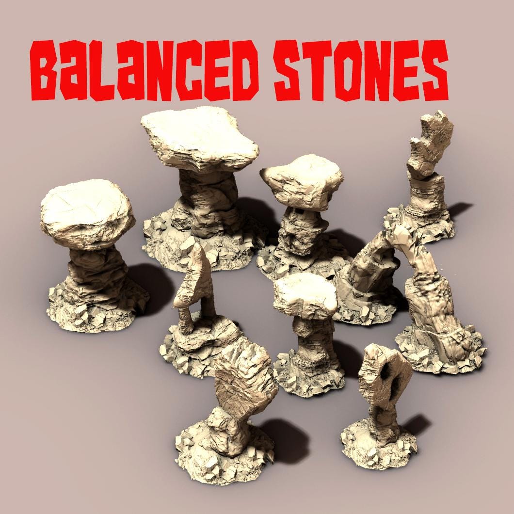 Balanced Badland Rocks - 3D Printed Tabletop Terrain, Perfect for Wargames, Board Games, Role Playing Games