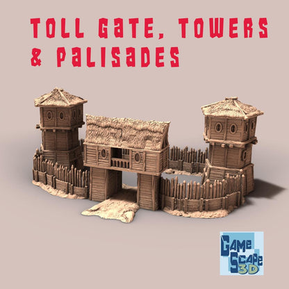 Toll Gate, Towers, & Palisades by GameScape3D - 3D Printed Tabletop Terrain, Perfect for Wargames, Role playing games, Tabletop games